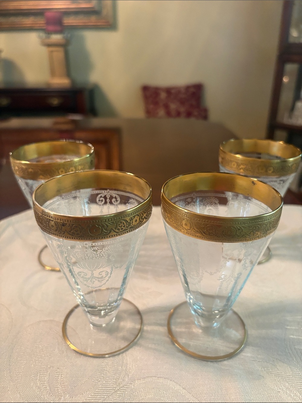 Vintage Tiffin, Franciscan Etched Glassware Set with Gold Rim - Elegant 4”